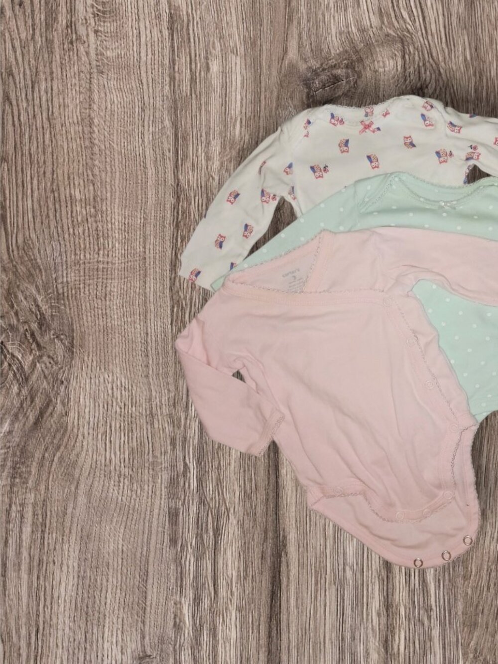 : Carter's Baby Bodysuit Set 3 Pieces Size 3 Months Pink Mint Owl Polka Dot